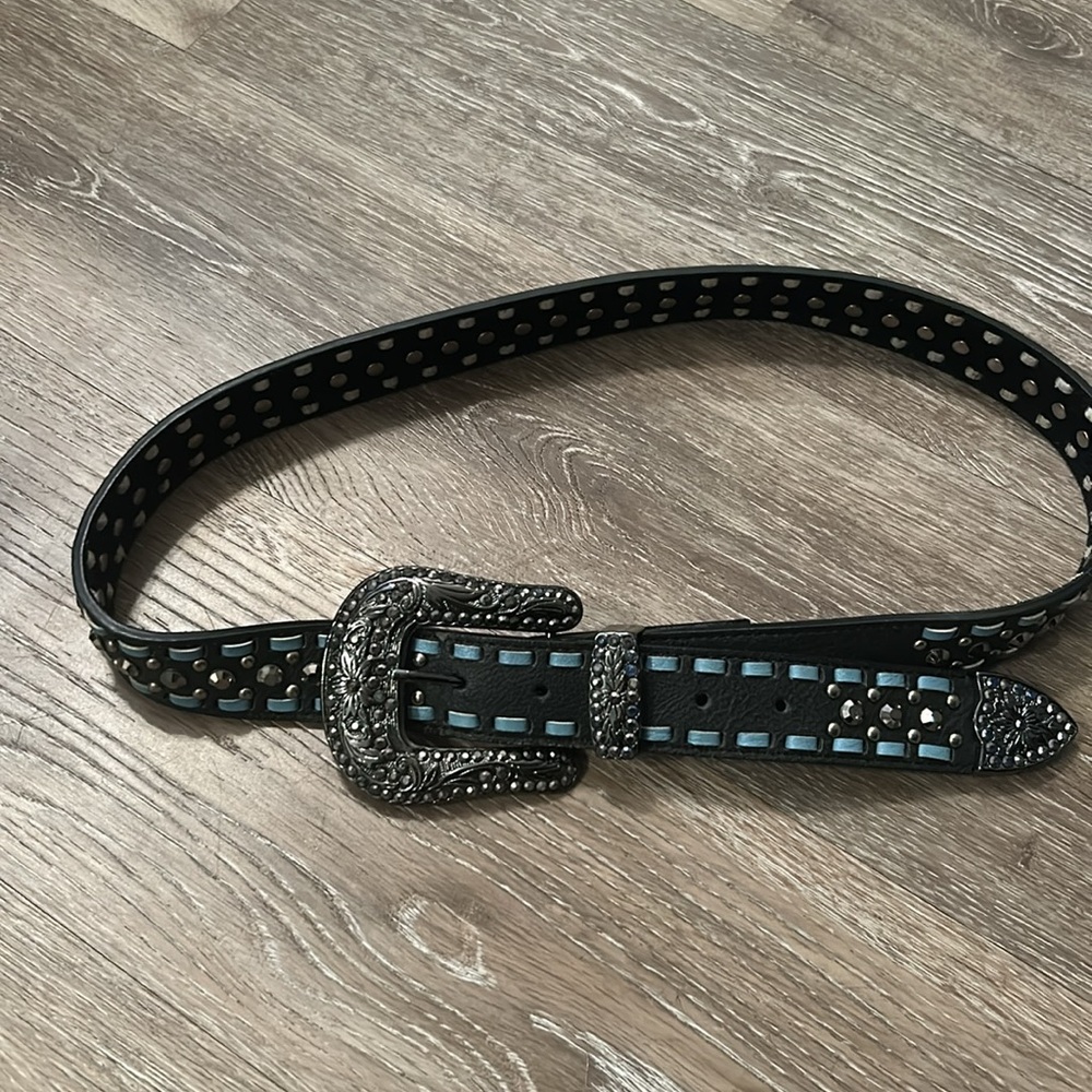 Black Studded Belt western with turquoise leather Accents